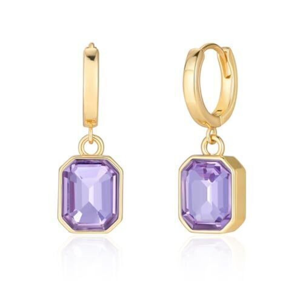 4318 Birthstone Crystal Dangle Drop Earrings, 18K Gold Plated Huggie Hoop